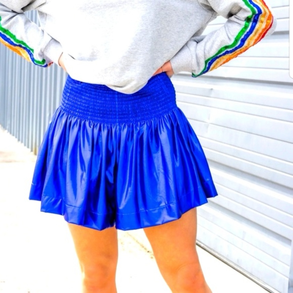 Queen of Sparkles Royal Blue “Leather”Swing Shorts NWOT